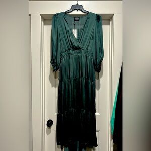 Mink Pink Wrap Front midi dress Dark Teal